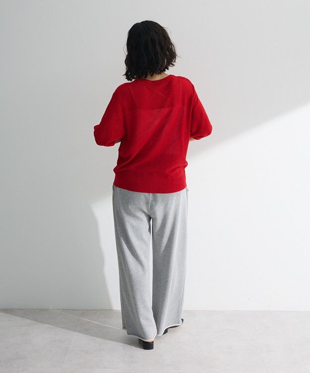 Green Parks スキッパー半袖ニットカーディガン Red