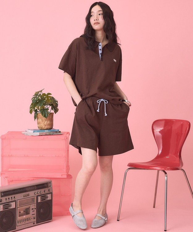 AMERICAN HOLIC 【PENNEY'S】配色ポロ+ショートパンツ Brown