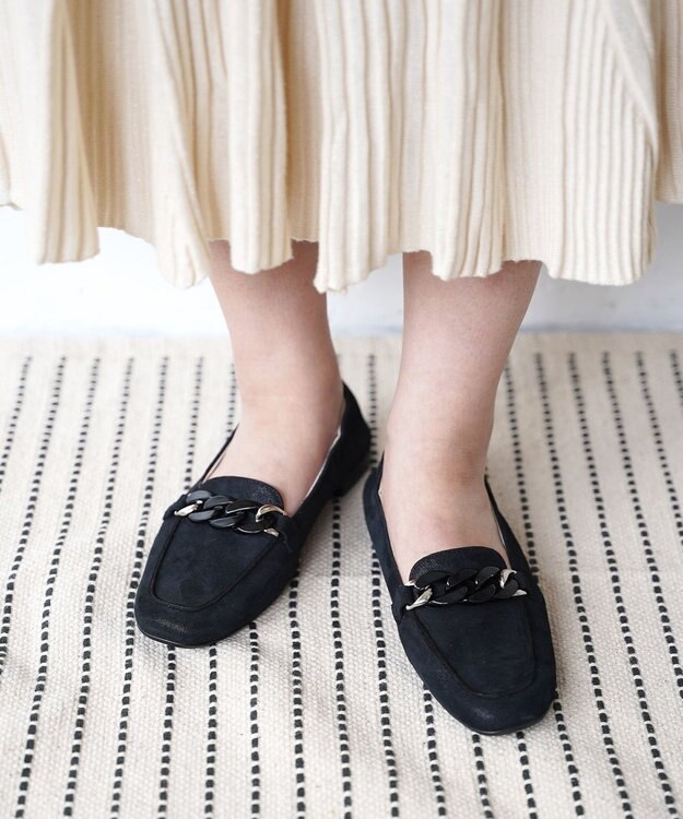 nouvelleRobe Oū 新色追加【本革・高反発】Bit loafers スクエアトゥ ローファー ブラックメタリック