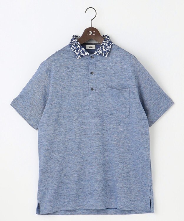 JOSEPH ABBOUD 【キングサイズ・リネン素材/清涼感/吸水速乾】リネンハニカム 半袖 ポロシャツ サックスブルー系