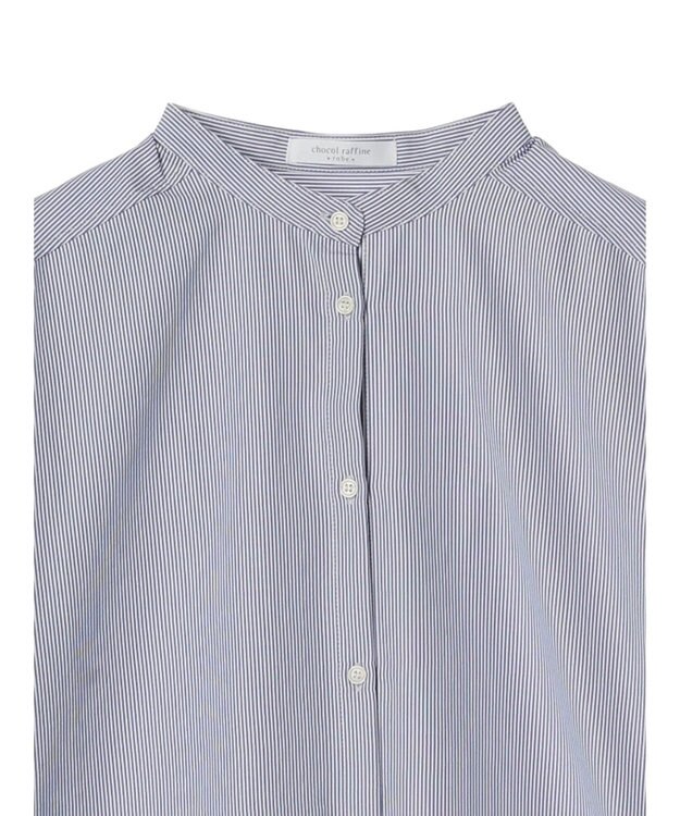 Green Parks レイヤードアソート柄シャツチュニック Stripe Blue