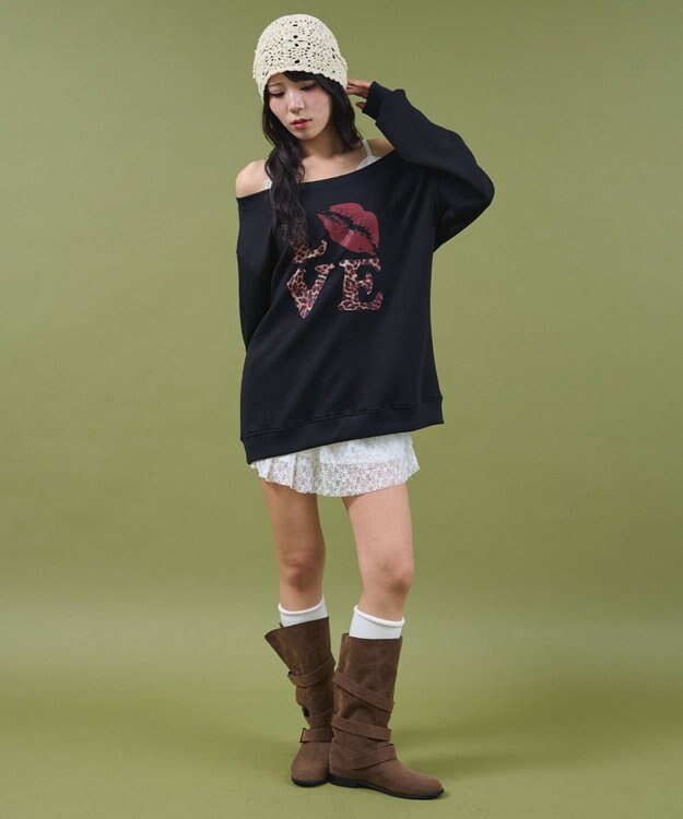 WEGO レオパードロゴオフショルSWT ブラック