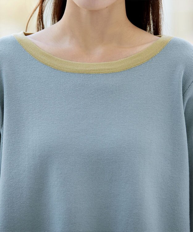 Tiaclasse L 【洗える】カラー配色ニットチュニック サックスイエロー