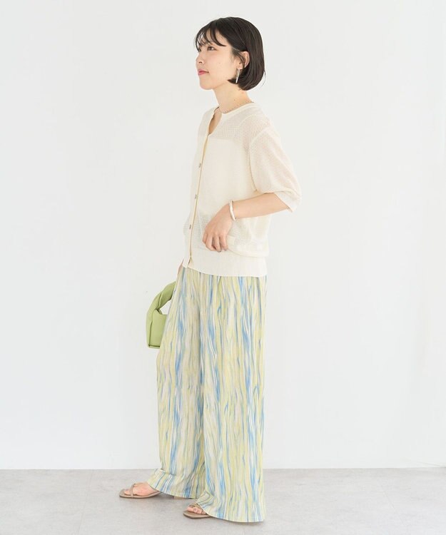 Green Parks スキッパー半袖ニットカーディガン Off White