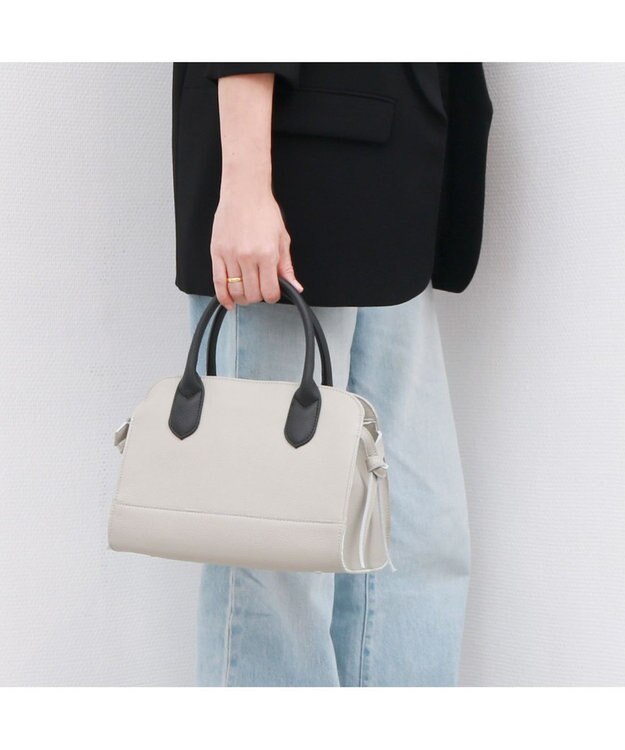 UNBILLION ペルケ perche / 牛革スクエア2way手提げ ライトグレー