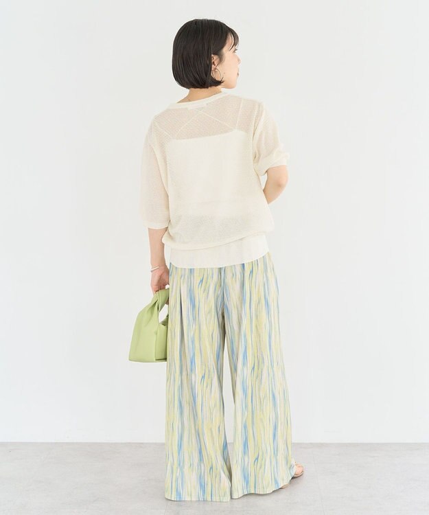 Green Parks スキッパー半袖ニットカーディガン Off White