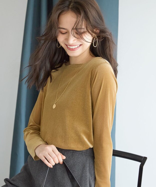 23区 S 【SLOW/一部店舗限定】ブラッシュドチュール メッシュベロア カットソー キャメル系