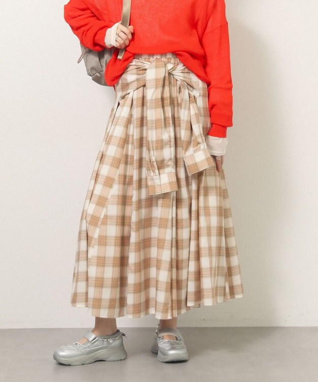 Green Parks イージーケアチェックボリュームスカート Beige