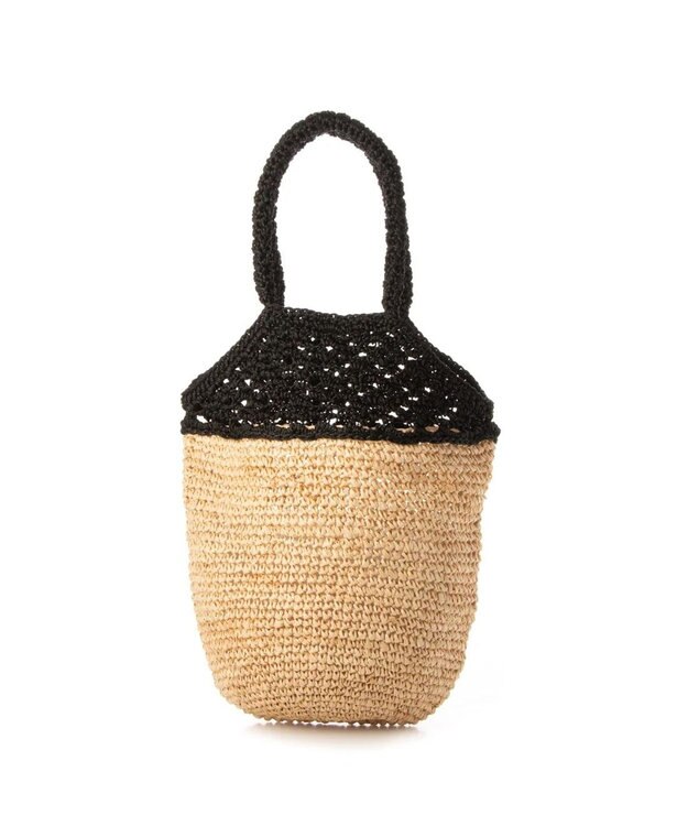 UNBILLION cachecache ラフィア切り替え編みバケツトートバッグ ブラック