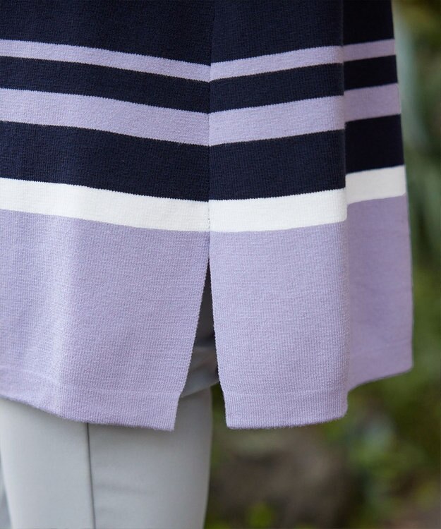 Tiaclasse L 【洗える】カラー配色ニットチュニック ネイビーラベンダー