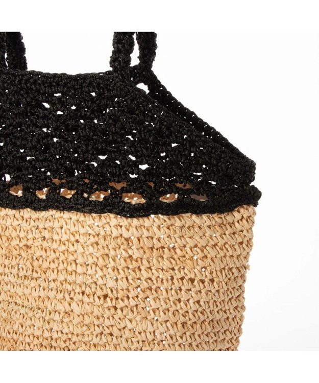 UNBILLION cachecache ラフィア切り替え編みバケツトートバッグ ブラック