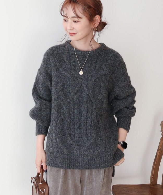 AMERICAN HOLIC ローゲージアラン柄ニットプルオーバー Gray Mixture