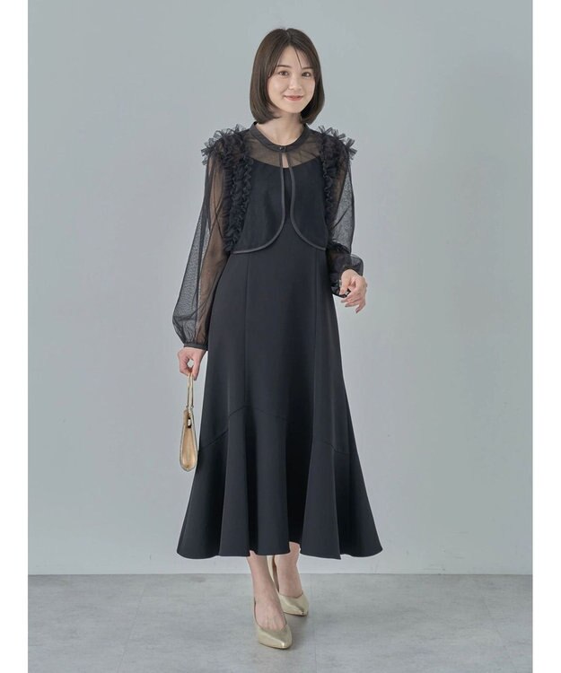 earth music&ecology ＳＥＴ２点チュールブラウス付きキャミワンピース Black