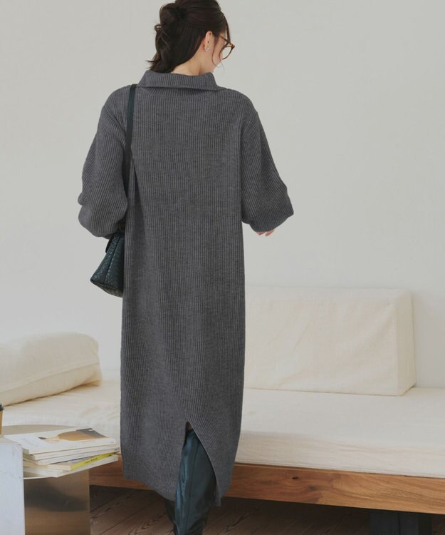 Tiaclasse 【洗える】ハーフジップリブニットワンピース チャコールグレー