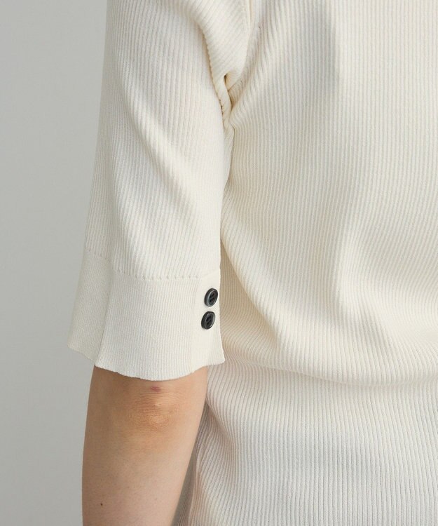 Green Parks ポロ襟5分袖リブニット Off White