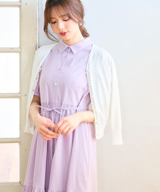 Feroux 刺繍入りシャツ ワンピース ライラック系