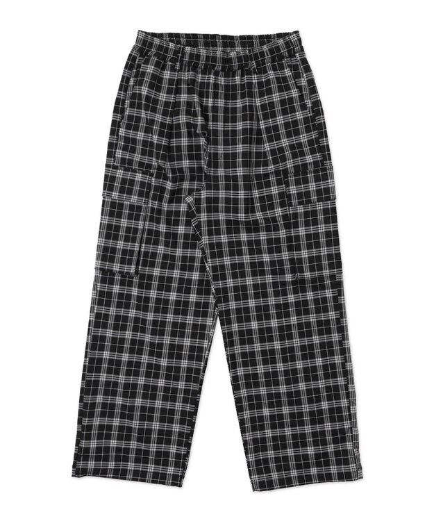 WEGO 【ウエストゴム/MLサイズ展開】イージーワイドカーゴスラックス ブラックチェック1