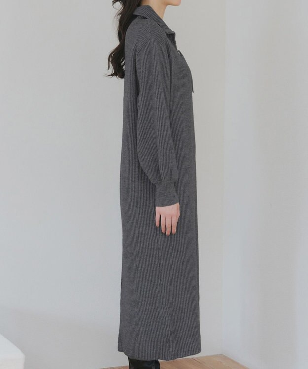 Tiaclasse 【洗える】ハーフジップリブニットワンピース チャコールグレー