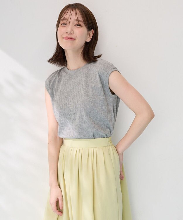 ANY L 【洗濯機可/接触冷感/UVカット】汗ジミ防止テレコノースリーブプルオーバー トップグレー