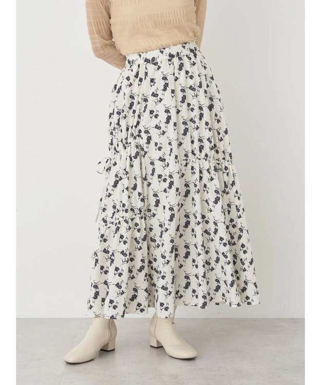 earth music&ecology ドロストギャザーフレアスカート Flower