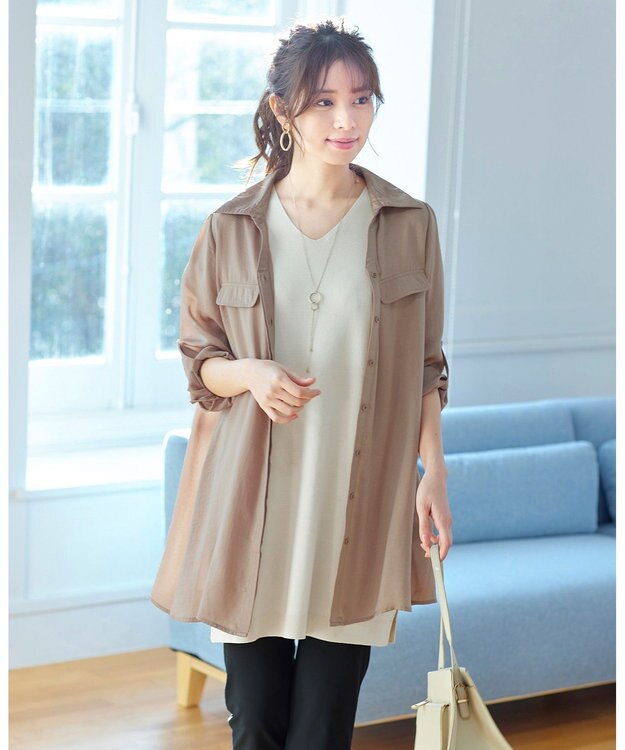 Tiaclasse L 【洗える】さらりと肌離れの良いフレンチスリーブニットチュニック エクリュ