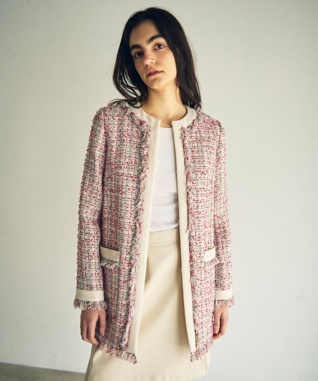 GRACE CONTINENTAL フリンジツイードジャケット ピンク