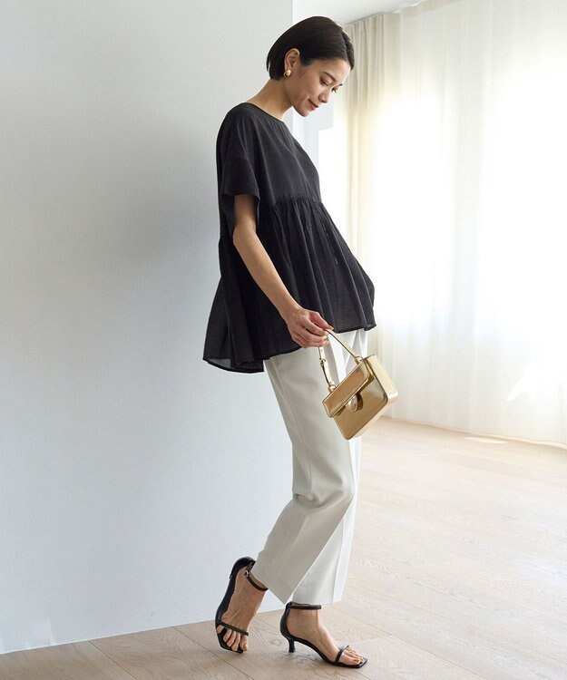 UNFILO ヴィンテージシアー ギャザーペプラムブラウス ブラック