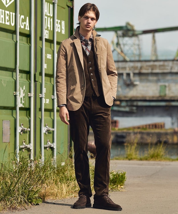 JOSEPH ABBOUD 【遠州産素材/オーガニックコットン】ソフトコーデュロイ ベスト ダークブラウン系