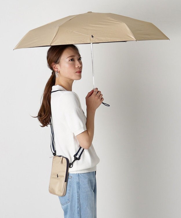 MOONBAT 【WEB限定セット/UV遮蔽率100％】POLO RALPH LAUREN （ポロ ラルフローレン）サコッシュ付き 晴雨兼用 折りたたみ傘 ポロポニー ベージュ