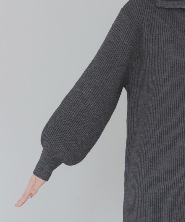 Tiaclasse 【洗える】ハーフジップリブニットワンピース チャコールグレー