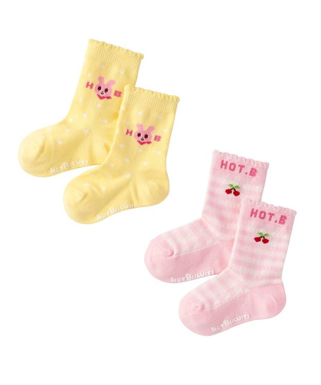 MIKI HOUSE HOT BISCUITS 【9-19cm】 クルー丈 ソックスパック2足セット ピンク