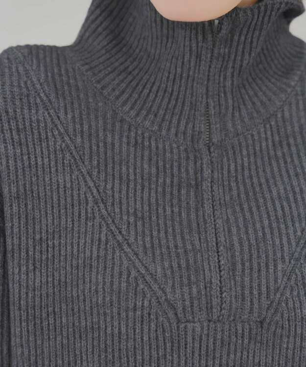 Tiaclasse 【洗える】ハーフジップリブニットワンピース チャコールグレー