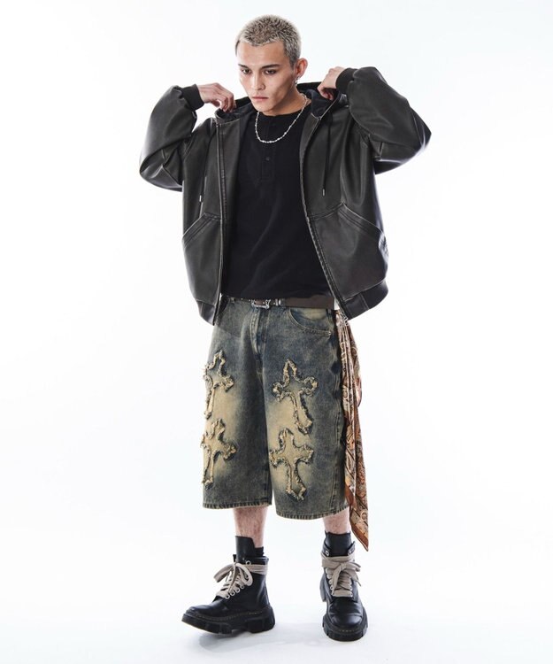 WEGO 【ユニセックス着用ITEM】PUフードブルゾン ブラウン