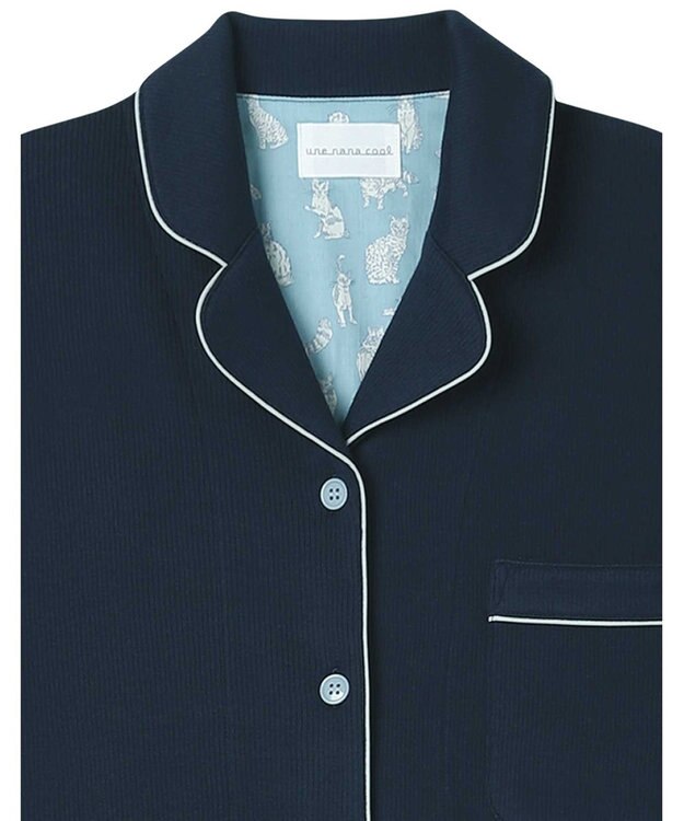 une nana cool 【綿混】ソフトコットンリブ 半袖開襟パジャマ MADE WITH LIBERTY FABRIC ネイビー