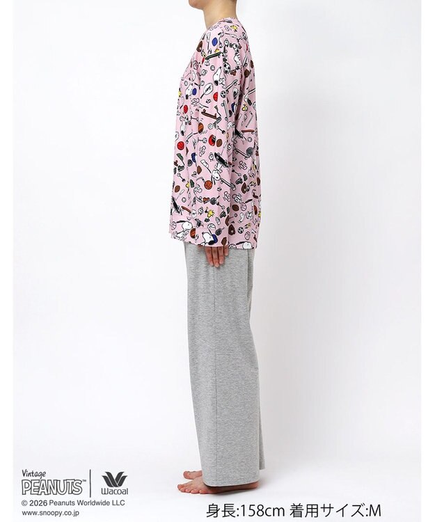 WACOAL PEANUTS パジャマ 長袖 長ズボン 綿100%(本体) スヌーピー レディース FDX561 /ワコール ピンク
