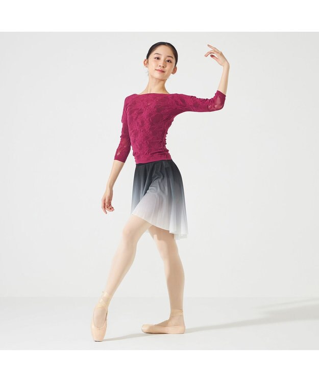 Chacott 【ノーソーイングニット】シアーレースボートネックトップ ガーネット