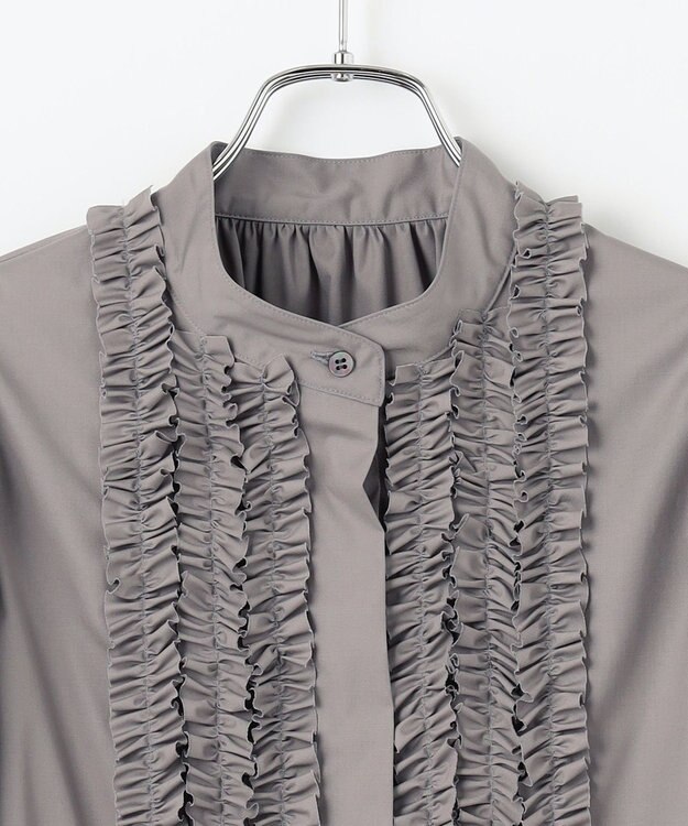 #Newans 【シワになりにくい/洗濯機可能】ロングフリルチュニック グレー