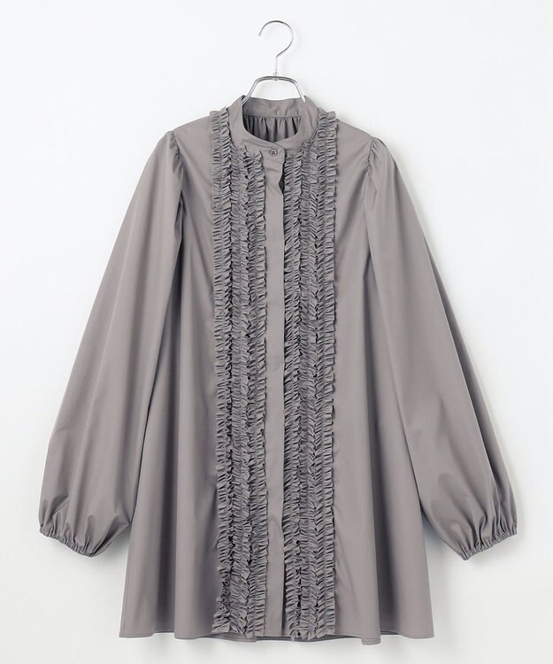#Newans 【シワになりにくい/洗濯機可能】ロングフリルチュニック グレー