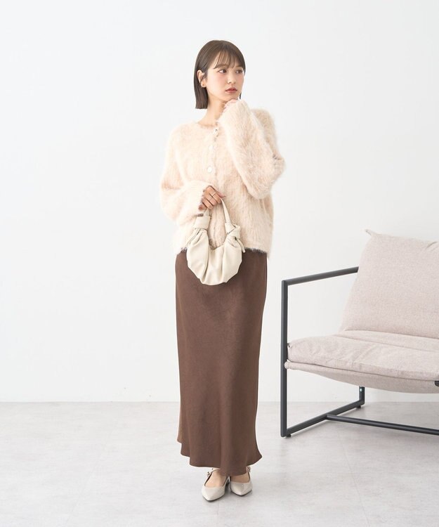 earth music&ecology クルーネックシャギーカーディガン ライトベージュ