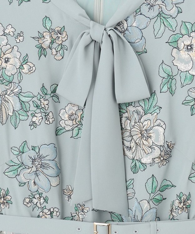 GRACE CONTINENTAL フラワー刺繍ボウタイワンピース ブルー