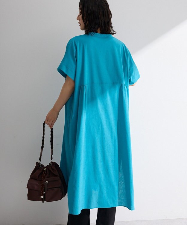 Green Parks 半袖シアースキッパーシャツワンピース Blue
