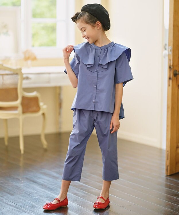 組曲 KIDS 【110-140㎝】パピヨンラッフル ブラウス ダスティブルー系