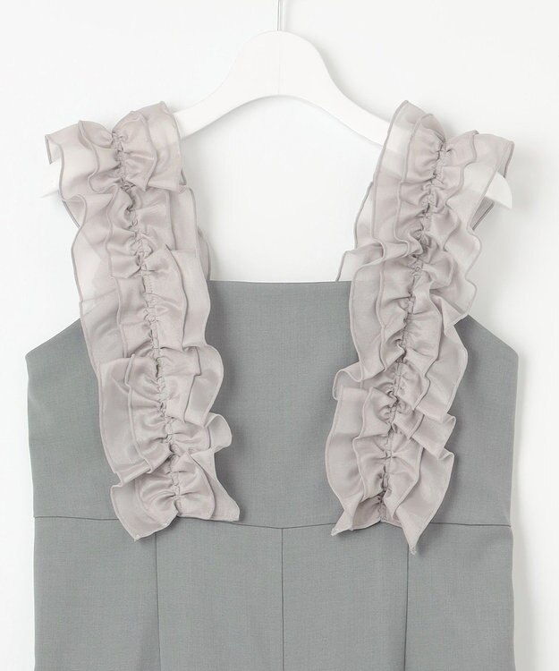 Feroux 【洗える】フリルショルダー サロペット ライトグレー系