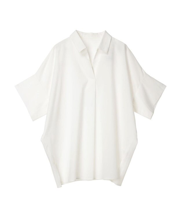 Green Parks 綿麻混スキッパーシャツ Off White