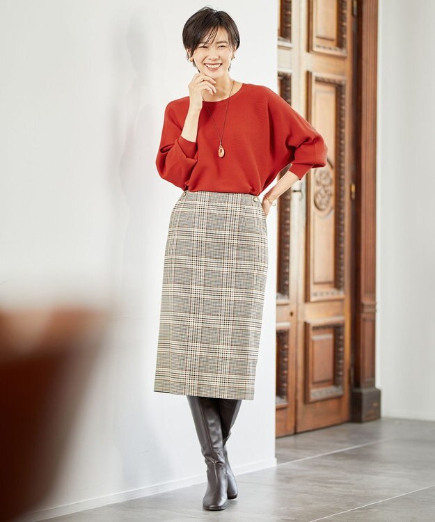 J.PRESS LADIES 【洗える】PL/Visストレッチチェック スカート ベージュ系3