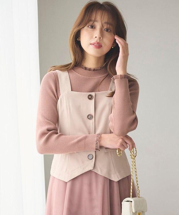 Feroux シアーフリル・ハイネックリブプルオーバー ベージュ系