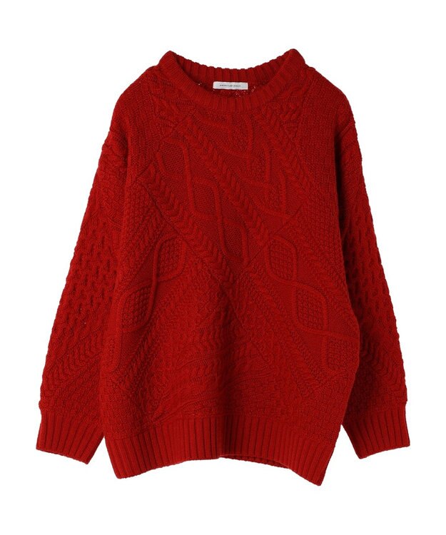 AMERICAN HOLIC パッチワークケーブルニットチュニック Red