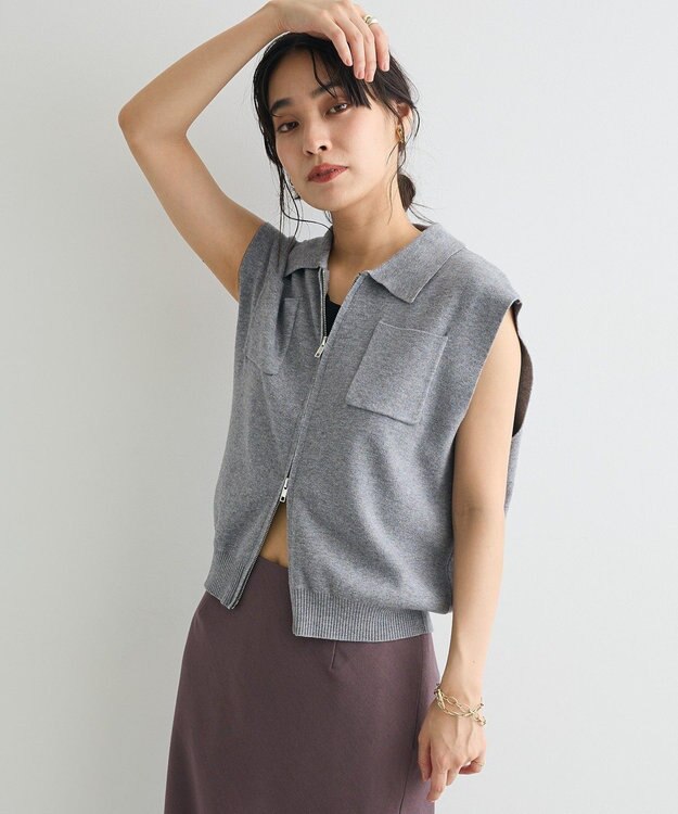 CRAFT STANDARD BOUTIQUE 衿付きジップベスト Gray Mixture