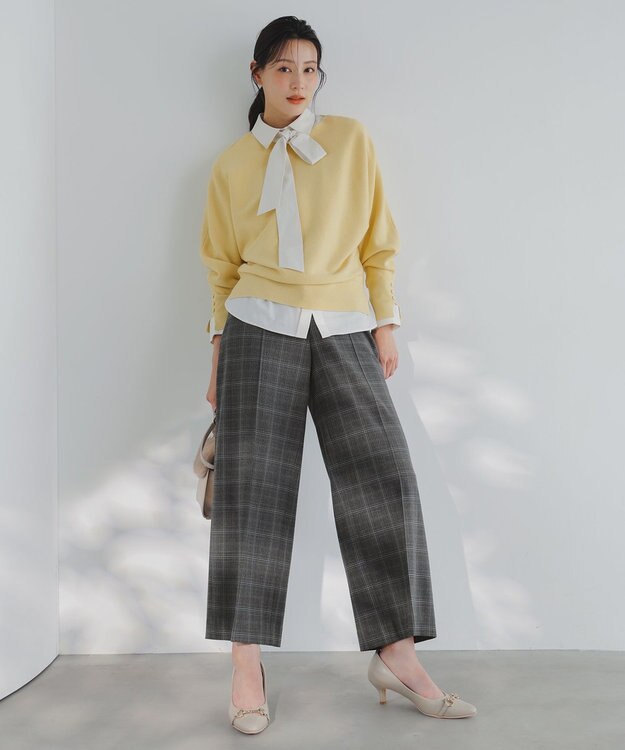 ANY SIS ビューティサーモ2WAYストレッチ ワイドパンツ グレーチェック