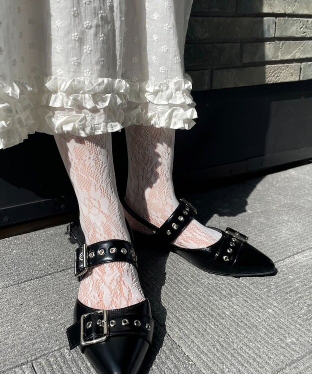 WEGO ハトメベルトポインテッドシューズ ブラック